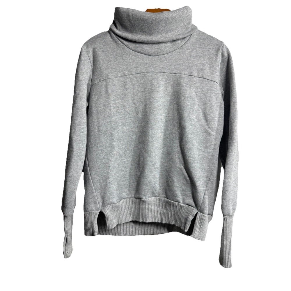 Alo Yoga Haze‎ Foldover Mock Neck Back Pleat Long Sleeve Top in Grey Size S